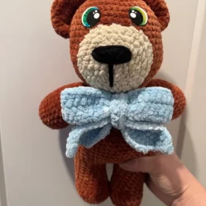 Crochet Bear with Blue Bow